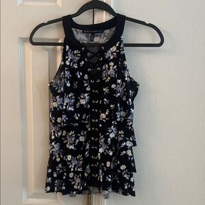 White House Black Market Black and Blue Floral Tank Top